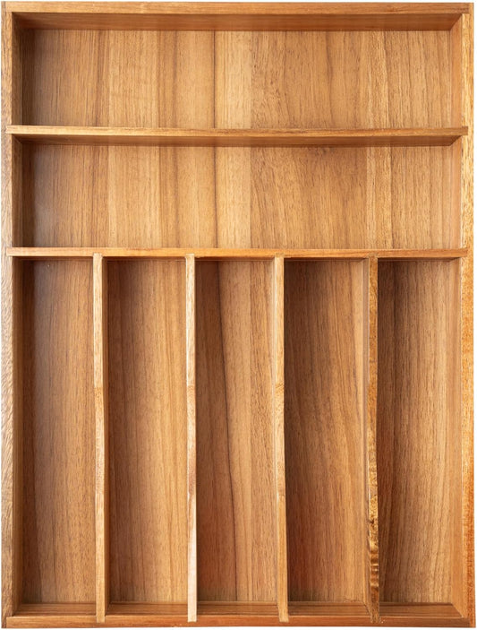 Silverware Organizer Kitchen Drawer Organizer Utensil Organizer Acacia Silverware Holder Cutlery Organizer in Drawer Flatware Organizer Tray(7 slots, Acacia