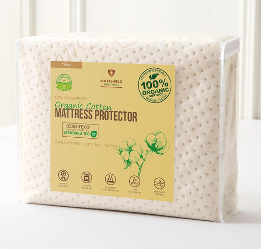 Luxury Waterproof Organic Mattress Protector Twin - Organic Cotton Breathable Mattress Pad Cover