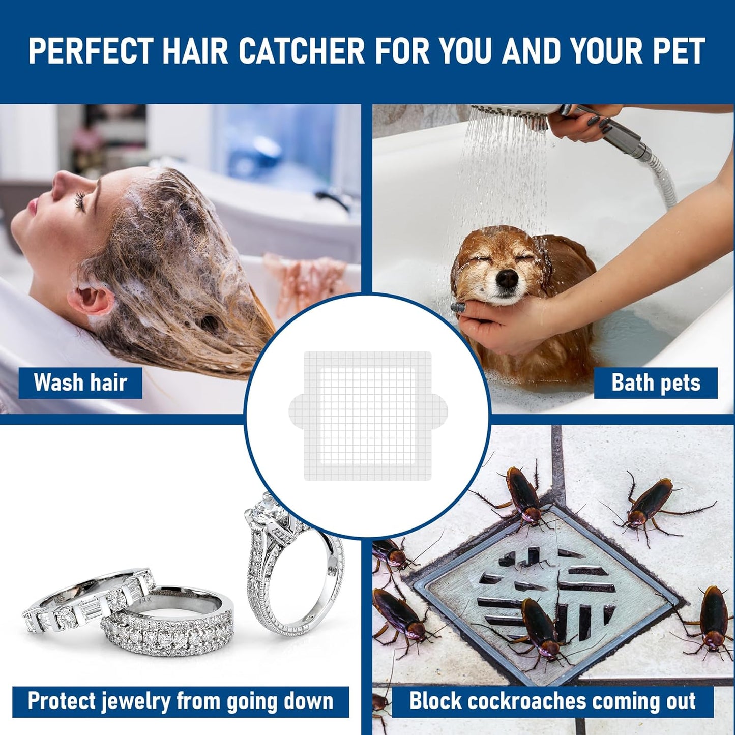 Disposable Hair Catcher Shower Drain Mesh Stickers, Hair Catchers for Shower, 25 Pack, 6.1 Inch - Square