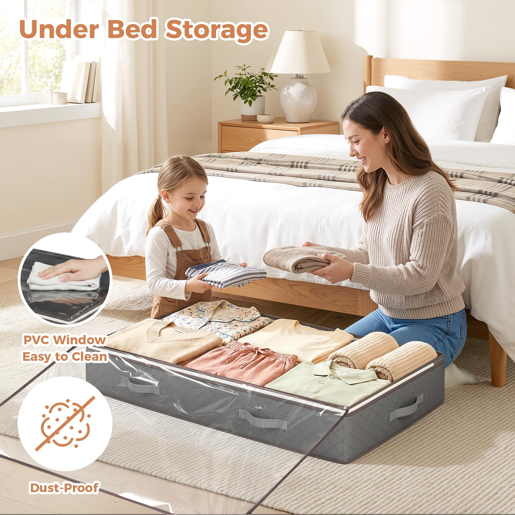 Budding Joy 95L Under Bed Storage Containers, 4 Pack Closet Organizers Grey