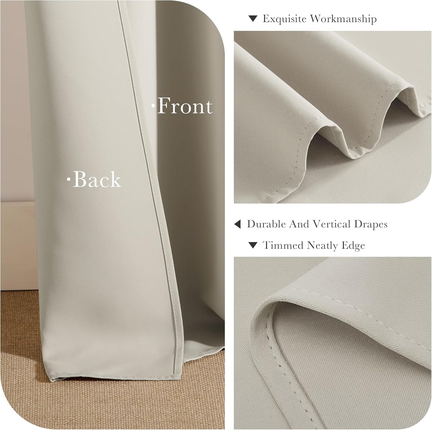 PONY DANCE Cream Window Curtain Panels 40 inch Length - Thermal Insulated Room Darkening Drapery Top Gromments for Kitchen/Bathroom/RV Camper, W 42 x L 40, 2 Panels Set