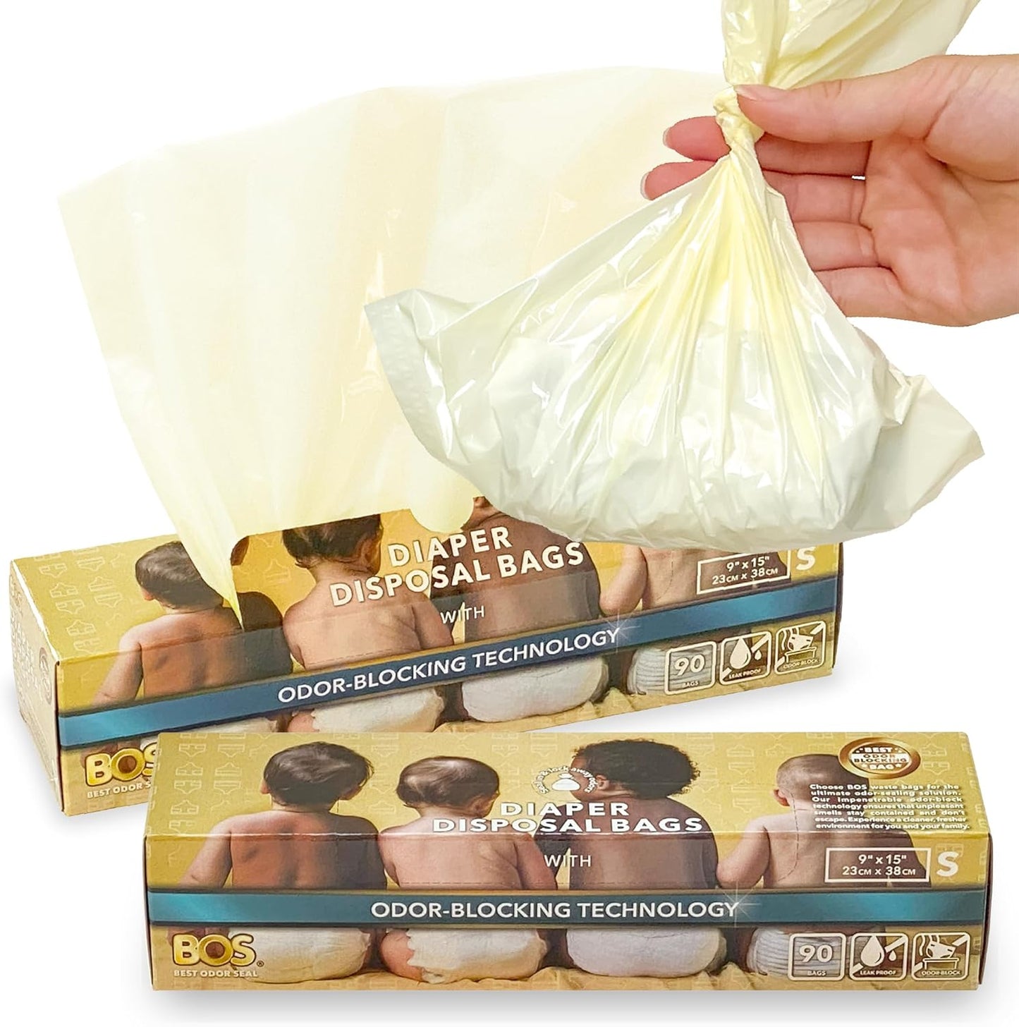 BOS, Odor-Sealing Dirty Diaper Trash Bags - Scent & Smell Free (Color: Cream Yellow) (Pack of 2)