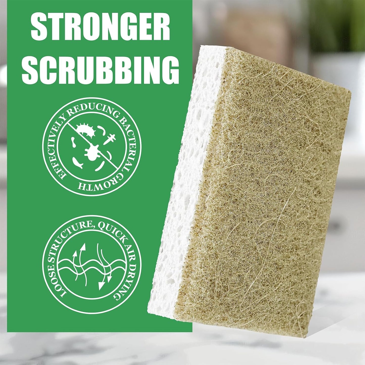 Natural Kitchen Sponges, 12 Pack Non-Scratch Sponge for Dishes, Biodegradable Scruber Sponges Kitchen for Cleaning, Household