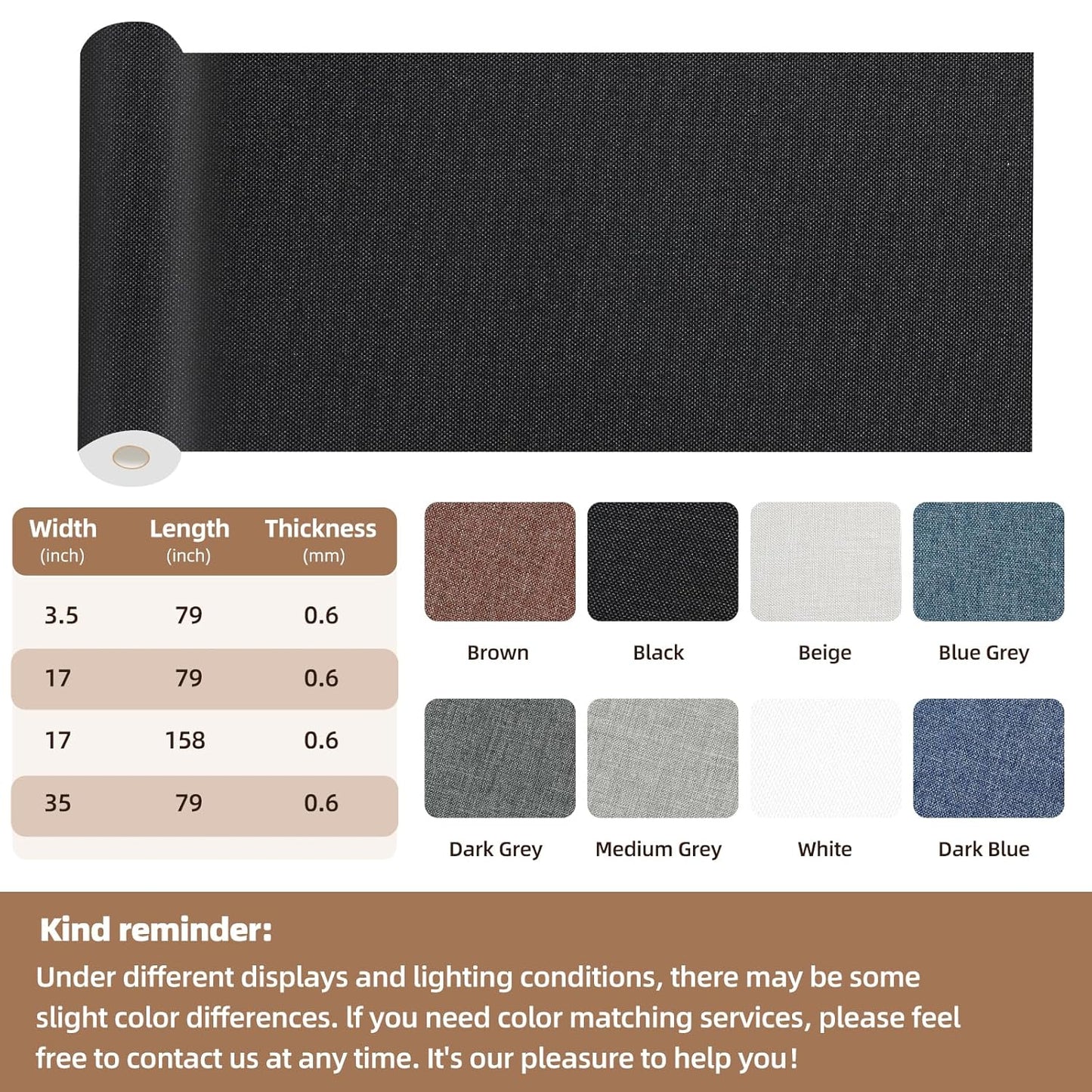 Fabric Repair Patch, 17X158 Inch Fabric Large Repair Tape, Self-Adhesive Patches for Furniture, Sofa, Car Interior, Shoes, Hand Bag, Clothing (Dark Grey, 17X158 Inch)