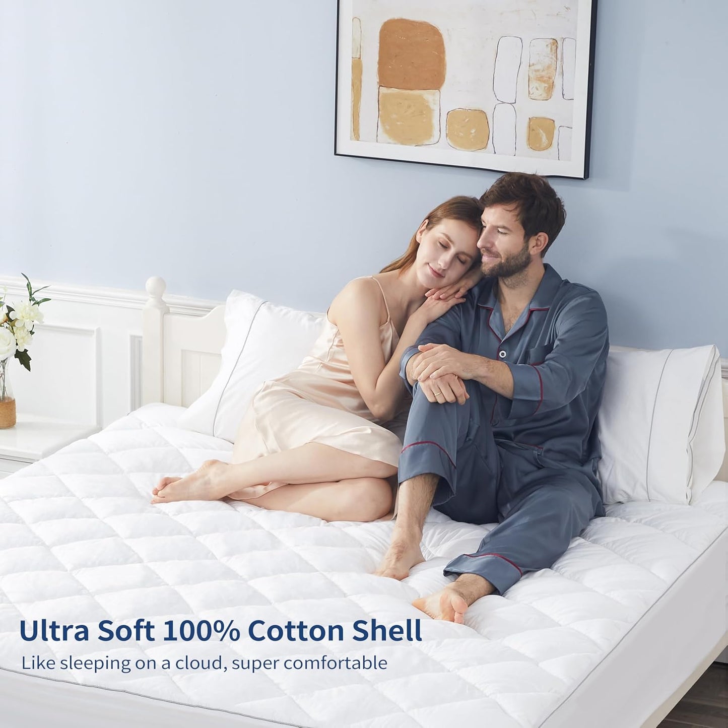 Sunflower King Mattress Pad, Hypoallergenic Cotton Mattress Cover, 18-22" Extra Deep Pocket Quilted Protector, Breathable&Noiseless