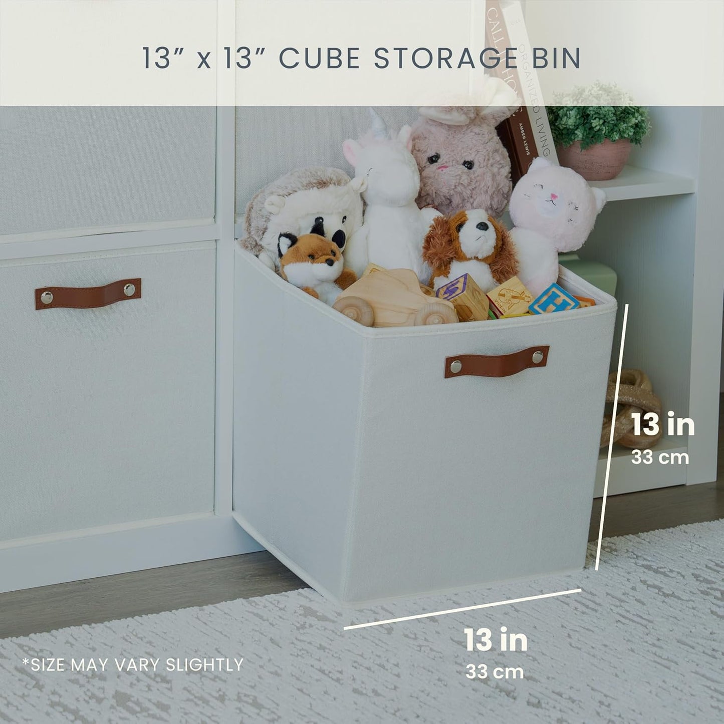 OrganiHaus 13x13 Cube Fabric Storage Bins Set of 4, Fabric Storage Cubes w/ Vegan Handles, 13 inch Collapsible Bins for Clothes & Toy Organizer, Cubbies Organizer, 13x13 Basket for Decor - White