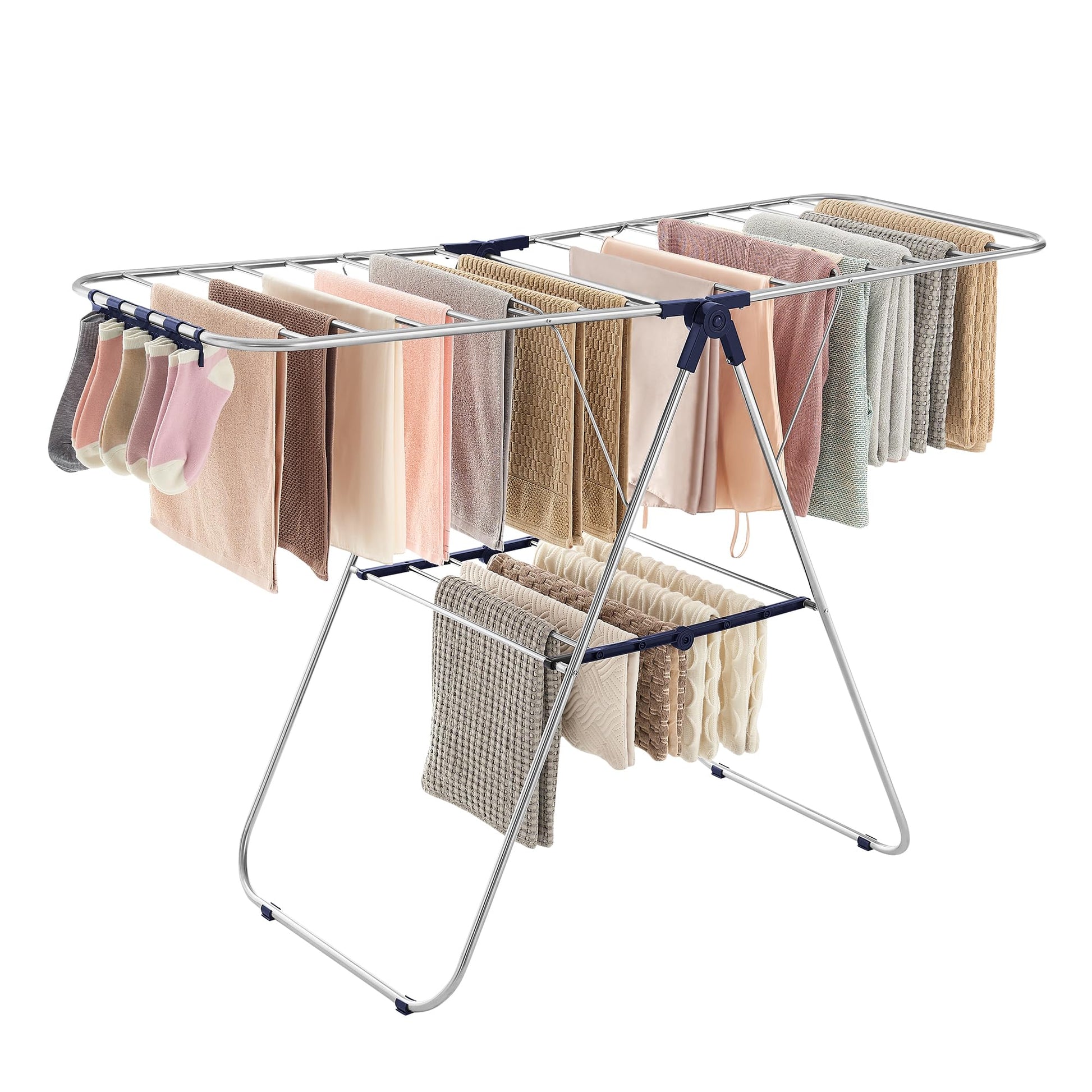 SONGMICS Clothes Drying Rack, with Sock Clips, Metal Laundry Rack, Foldable, Space-Saving