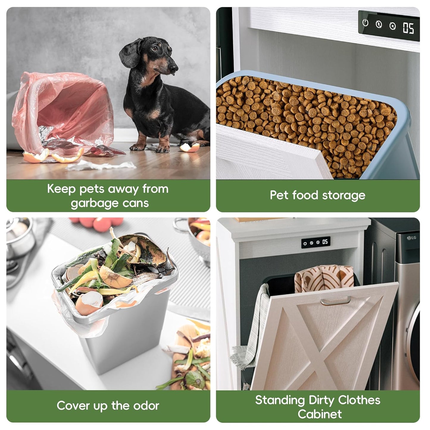 Betterhood Tilt Out Trash Can Cabinet, Hidden Trash Bin with Deodorizing & Negative Ion System, Pet-Proof Kitchen Waste Cabinet for Kitchen, Dining Room, Living Room (White, 2 * 10 Gallons)