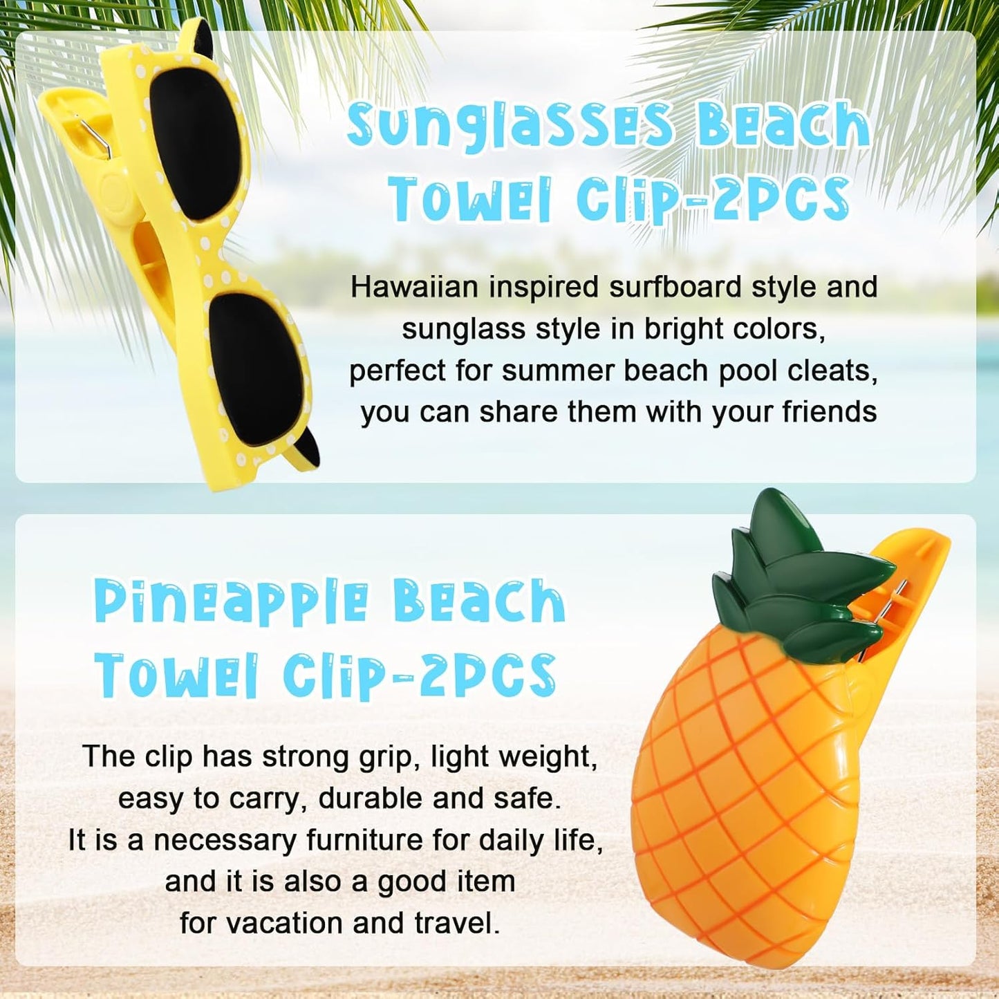 Sieral 8 Pcs Beach Towel Clips Beach Chair Pool Clips for Chairs Plastic Windproof Holder Funny Decorative Clothespins for Patio Accessories Summer, 4 Styles(Cool Style)