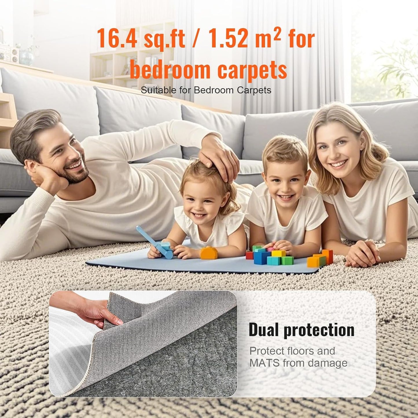 VEVOR - Slip-Resistant Rug Pad - Protective Cushioning Carpet Pad - 8' x 10' - 1/4" Thick - Dual