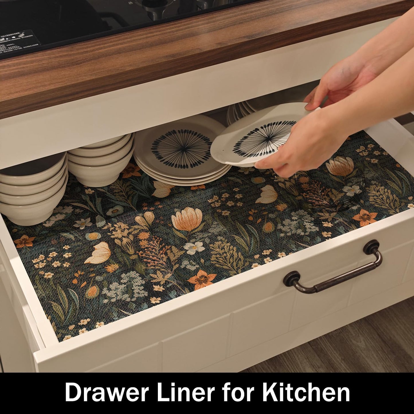 Amiitay Vintage Floral Drawer Liner, Non-Adhesive and Strong Non-Slip