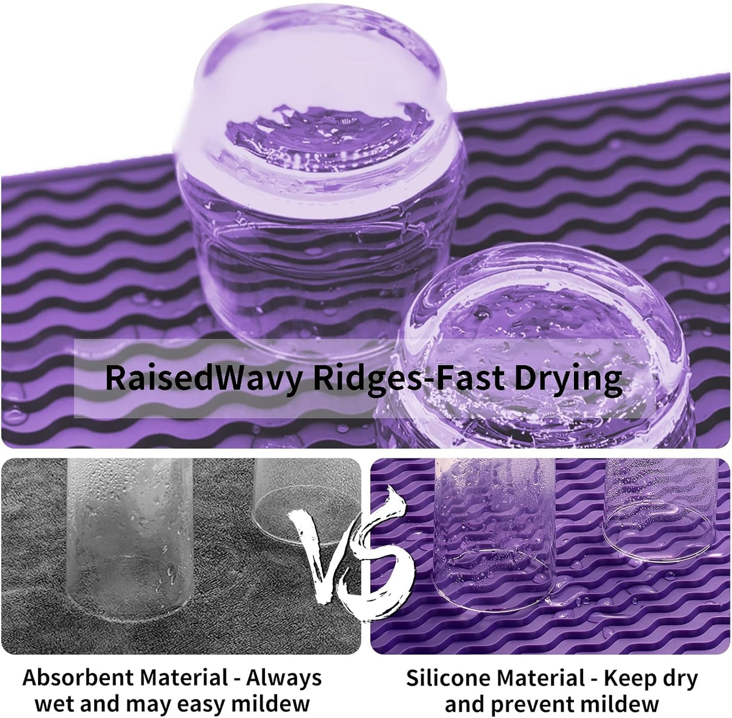 ZLR Silicone Dish Drying Mat for Kitchen Counter, Eco-Friendly Fast Dry Dish Mat, Easy Clean Multi Usage Drying Matt, Heat Resistant Trivet, 6" x 12" Extra Small, Meadow Violet