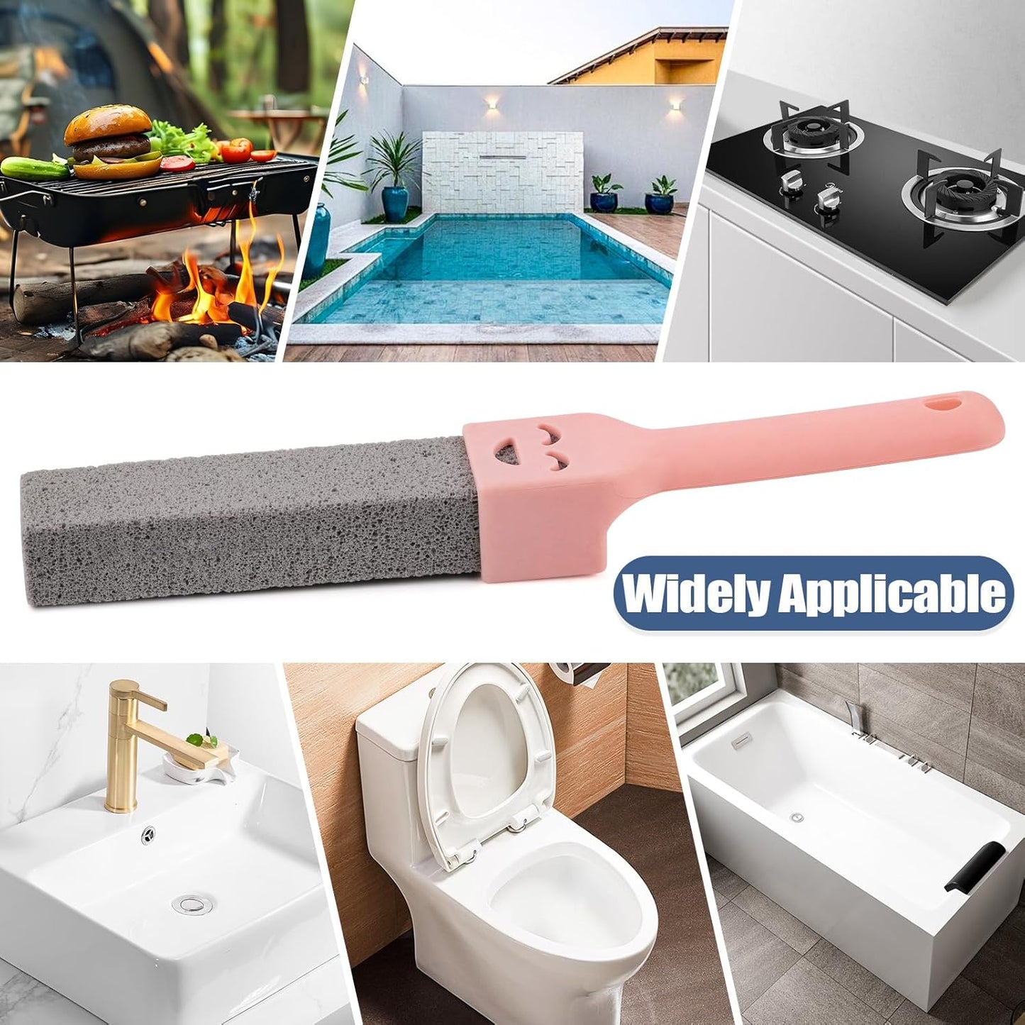 Navona 68 Pack Pumice Stone Scouring Sticks with 8 Universal Handles, Grey Pumice Cleaner for Toilets, Bathrooms & Multi-Surface Hard Water Stain and Limescale Removal