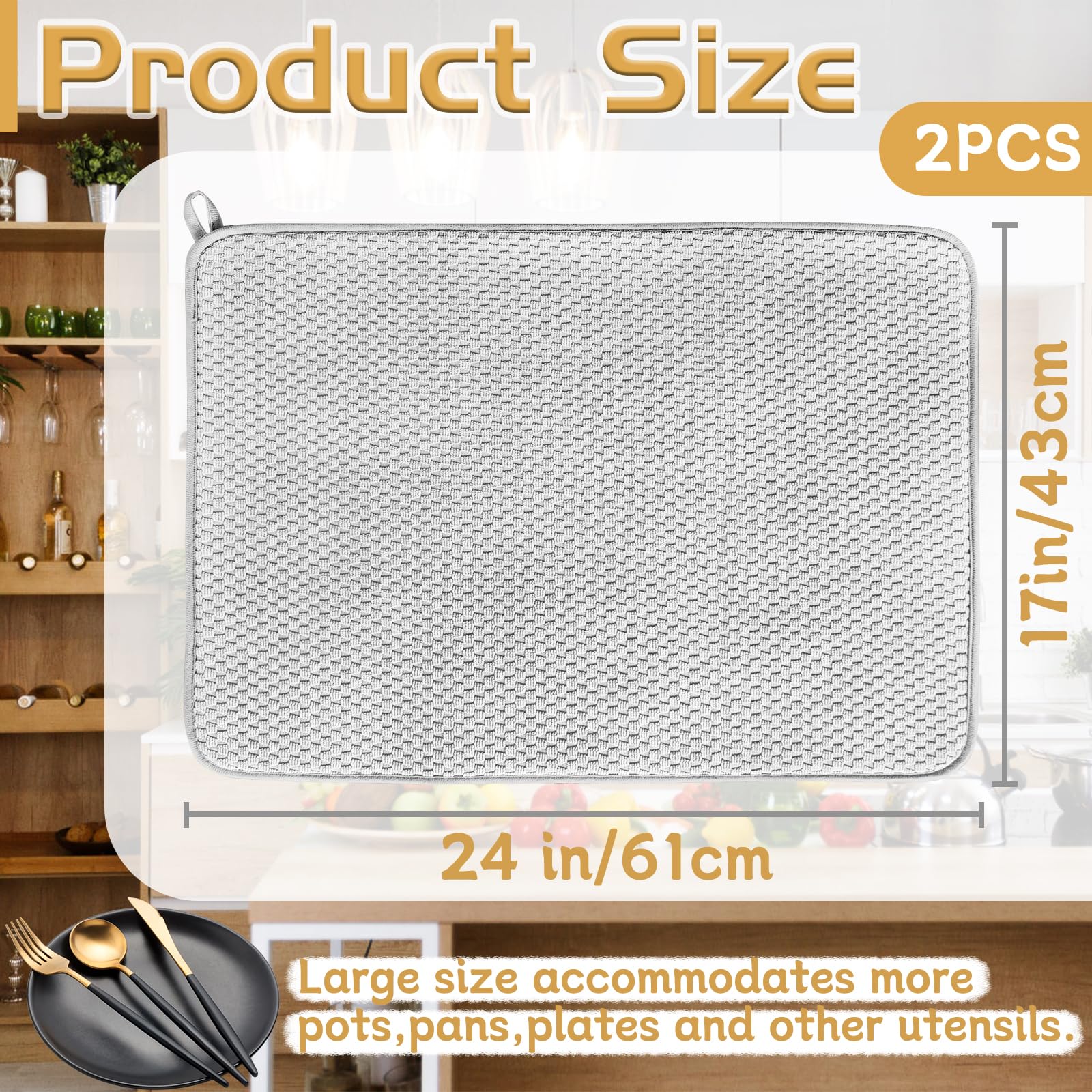2 Pack Microfiber Dish Drying Mat,24x17" Large Size Highly Absorbent Dish Drainer Mat,Kitchen