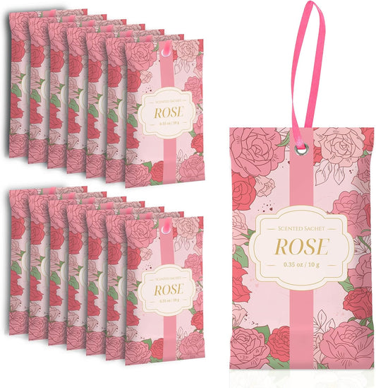 SCENTORINI Scented Sachets for Drawers and Closets, Rose Scent 14 Pack, Long-Lasting Sachets Bags Wardrobe Freshener, for Drawers, Closets, Cars