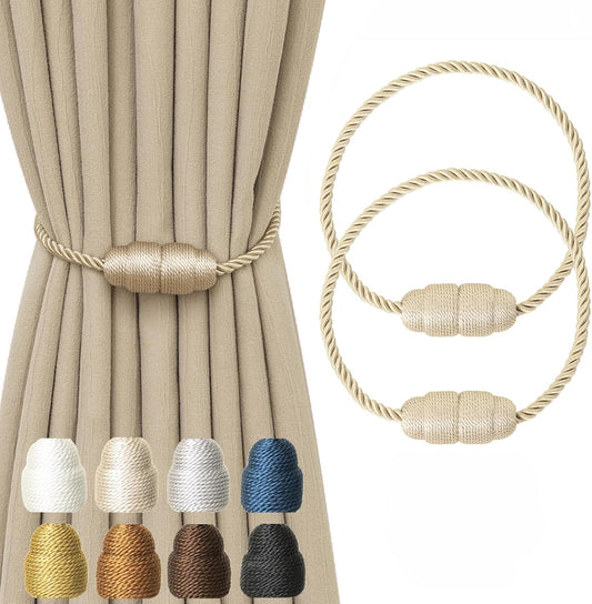 Magnetic Curtain Tiebacks - Rope Tiebacks for Curtains & Drapes, Decorative Window Holdbacks (2