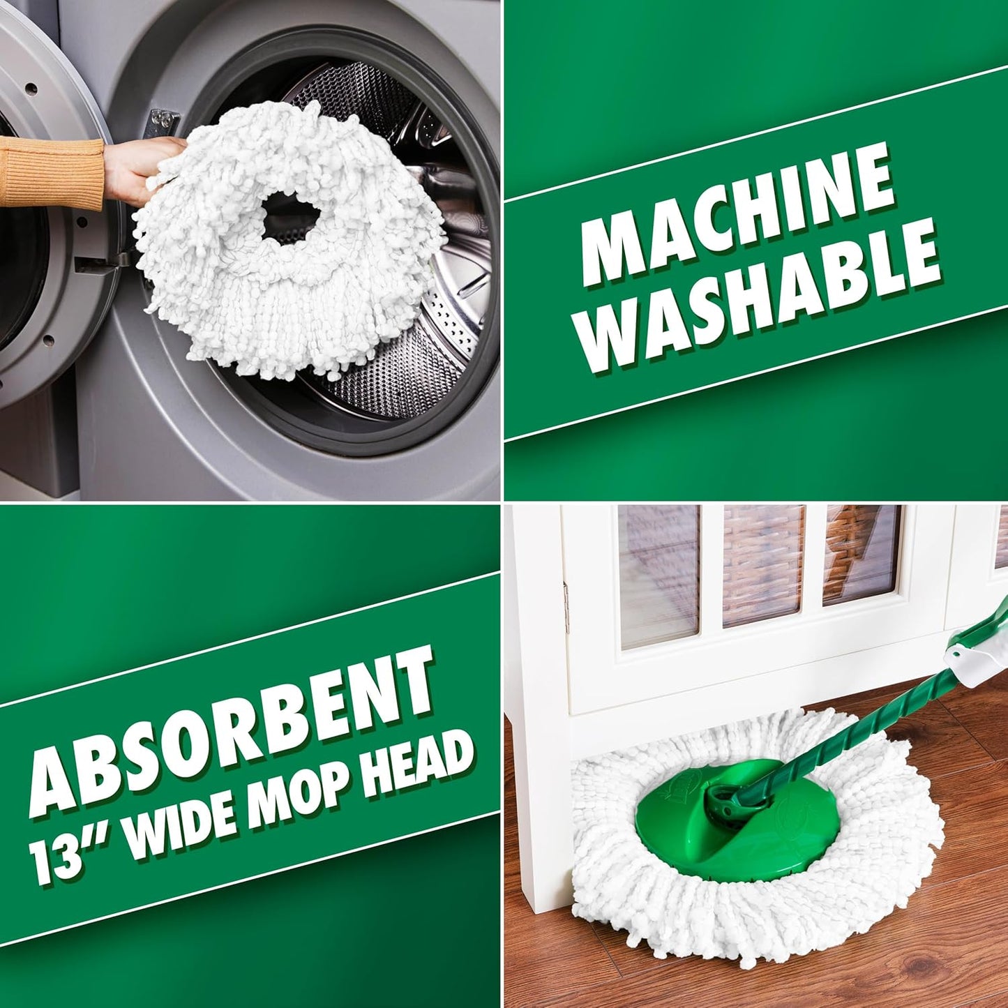 Libman Tornado Spin Mop System with 3 Refill Heads, Microfiber Spinning Mop and Bucket with Wringer Set for Home, Floor Cleaning of Hard-Wood, Laminate, Tile, All Surface Cleaner, 4 Total Mop Heads