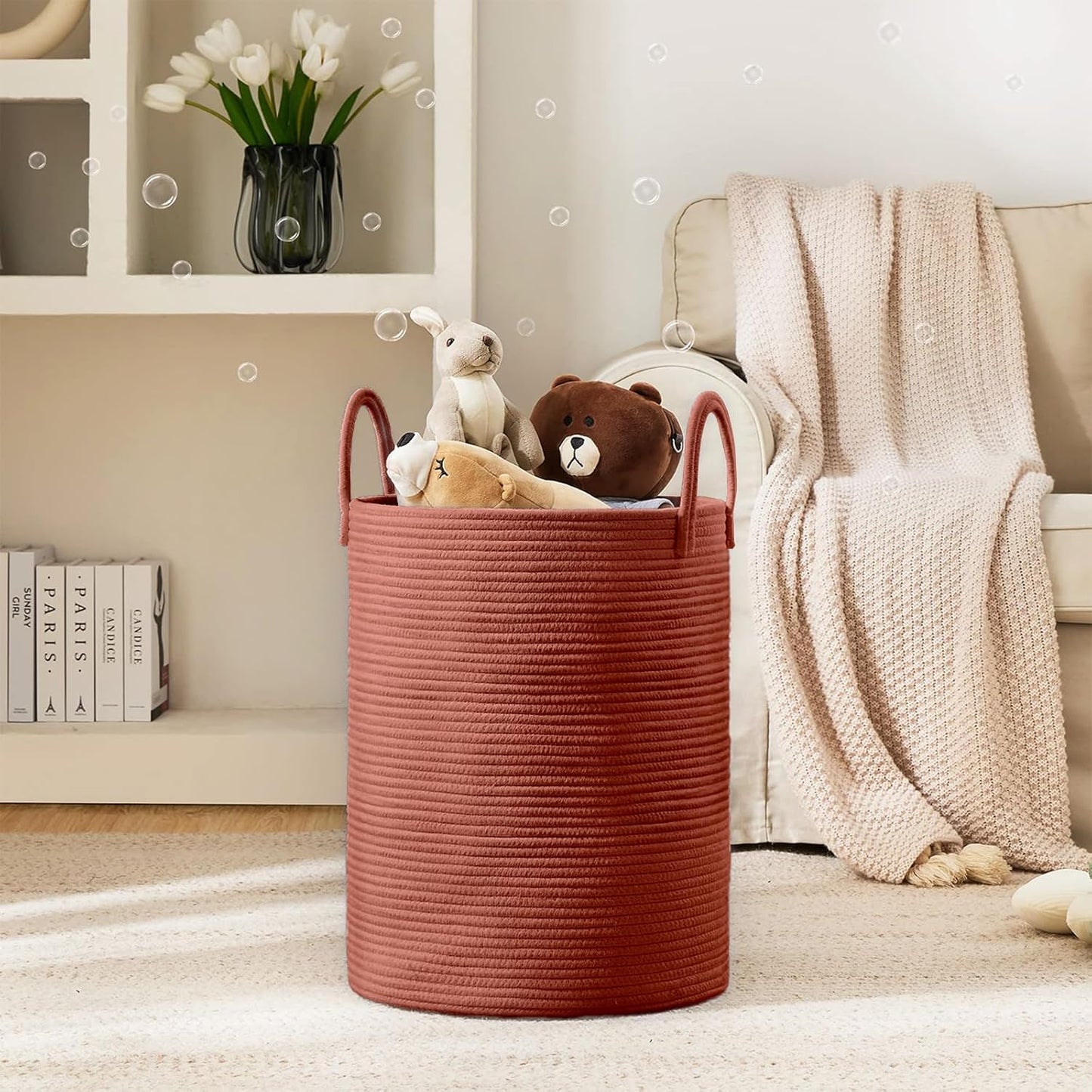 YOUDENOVA Laundry Hamper Basket, Woven 58L Tall Laundry Basket for Blanket Organizer- Clothes Hamper Baby Nursery Hamper for Blanket Storage in Bedroom