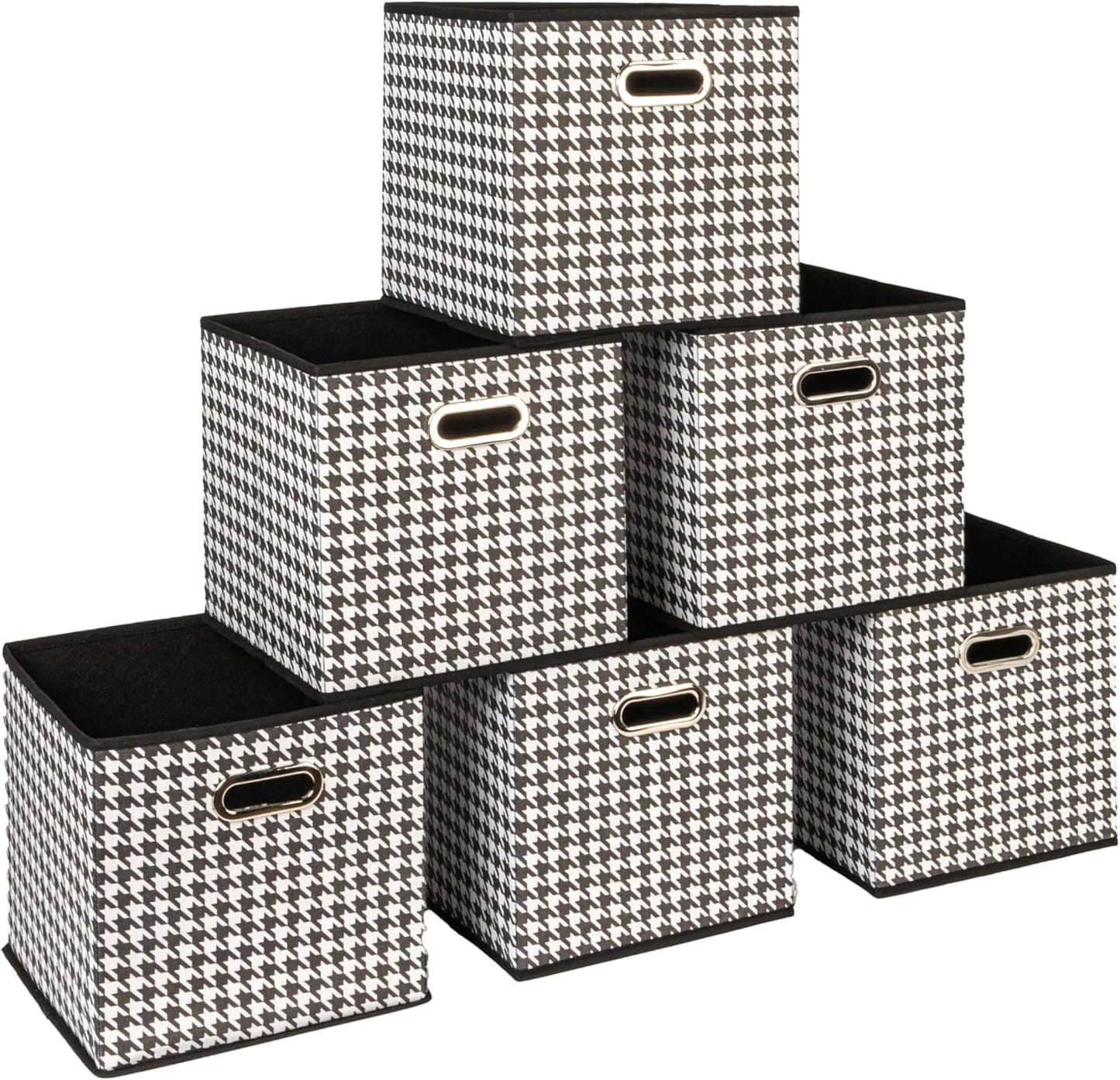 Household Essentials Fabric Storage Bins 6 Piece Set, Houndstooth White and Black