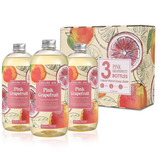 ROMIIE ZOI Liquid Hand Soap Refill Gift Set – 3 Pack (26 Fl Oz Each), Pink Grapefruit Scent – Moisturizing, Biodegradable & Cruelty-Free Formula with Essential Oils for Sensitive Skin
