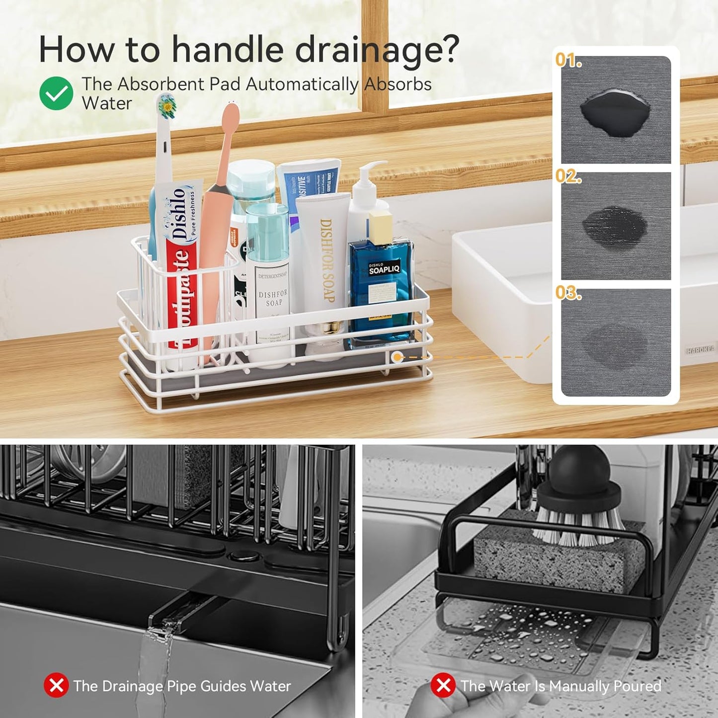 Yofidra Sponge Holder for Kitchen Sink Organizer Caddy: Sink Sponge with Instant Drying Stone, Metal Stainless Steel Basket Home Decor Storage and Organization Accessories 9.5" X 3.5" X 5.2" (White)