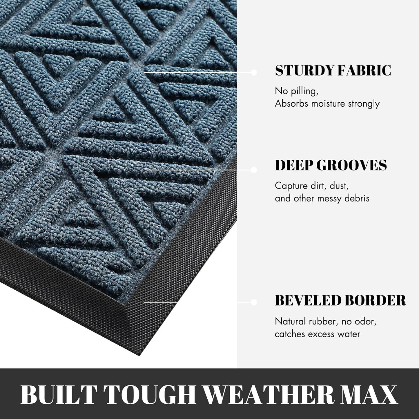 Yimobra Extra Large Door Mat 60x32, All-Weather Waterproof Non-Slip Welcome Matt Outdoor, Heavy Duty Non Slip Doormat for Entryway for Patio and Garage Indoor, Easy Clean, Mix Blue