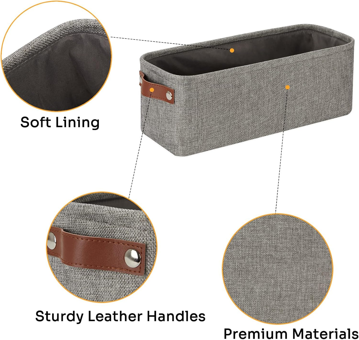 DULLEMELO Soft Cotton Fabric Bathroom Storage Baskets 2 Pack Fabric Shelf Baskets for Gifts Empty Small Storage Organizer for Closet,Toys,Bedroom (Grey)