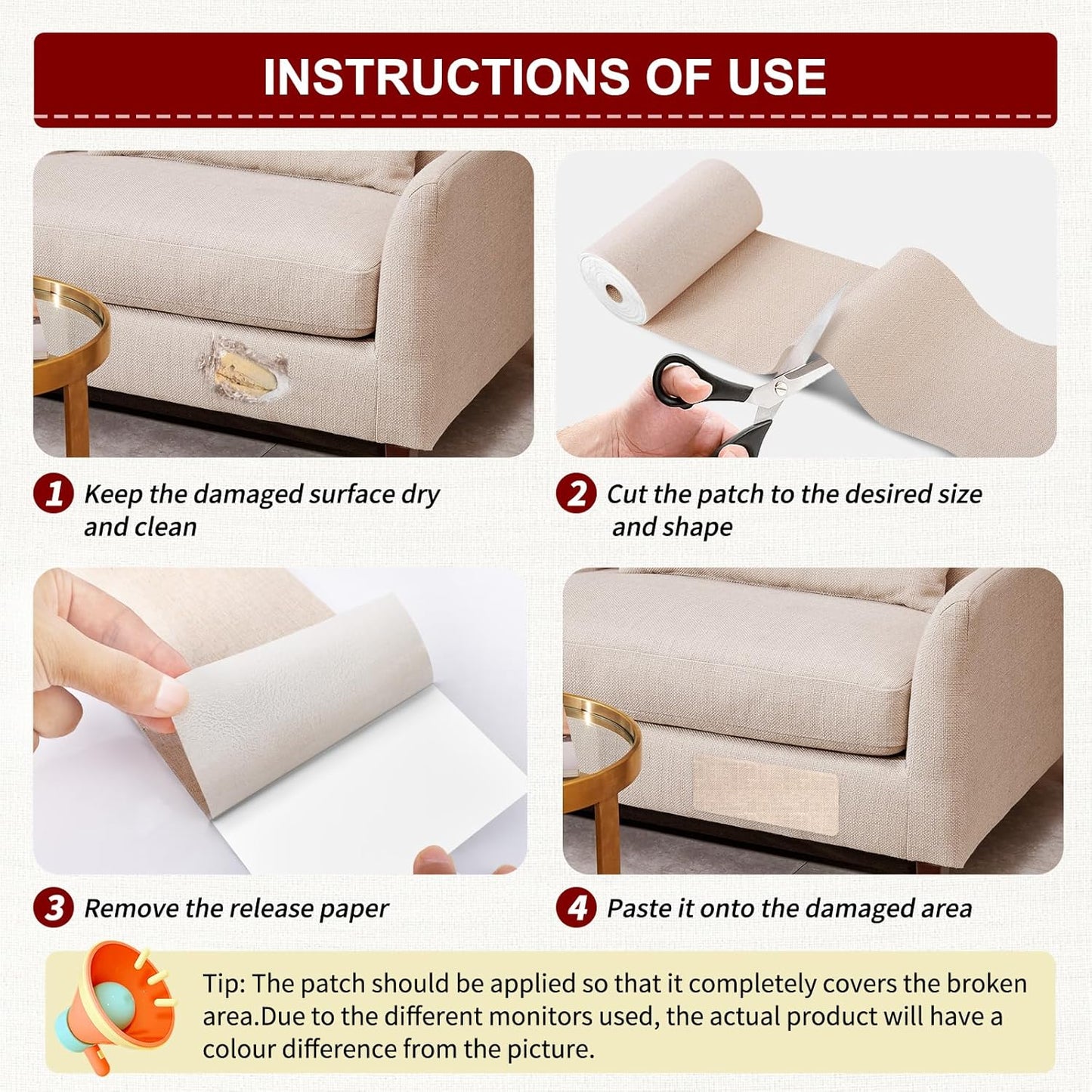 Linen Repair Tape 16x90 inch, Self Adhesive Fabric Patches, Linen Patch Tape Kit, Fabric Repair Tape for Couch Sofas, Headboards, Chairs, Pillows, Curtains, Couches - Navy Blue