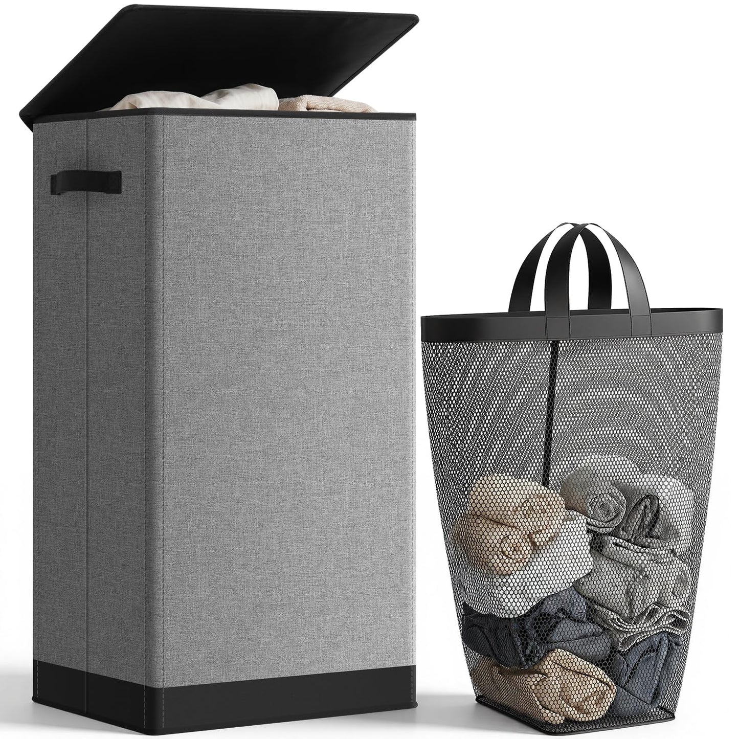 SOLEDI Laundry Hamper with Lid 100L Large & Tall Collapsible Laundry Basket, Clothes Hamper with