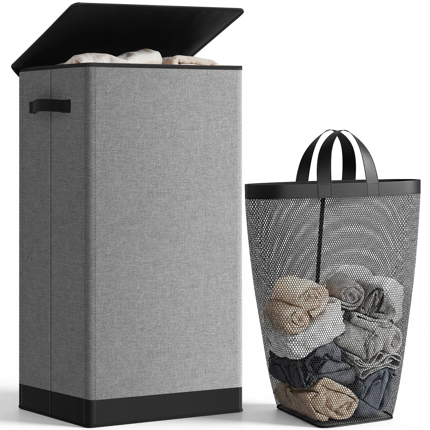 SOLEDI Laundry Hamper with Lid 100L Large & Tall Collapsible Laundry Basket, Clothes Hamper with