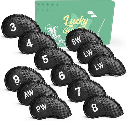 Amy Sport Golf Iron Head Covers Value 12 Pcs Set Thick Synthetic Leather, Protection Weatherproof