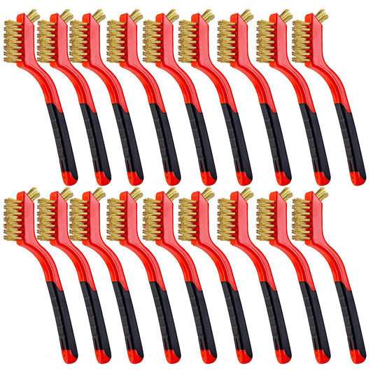 Wire Scratch Brush Set Soft Grip for Rust, Dirt & Paint Scrubbing with Deep Cleaning (18, 18PCS - Brass Wire)