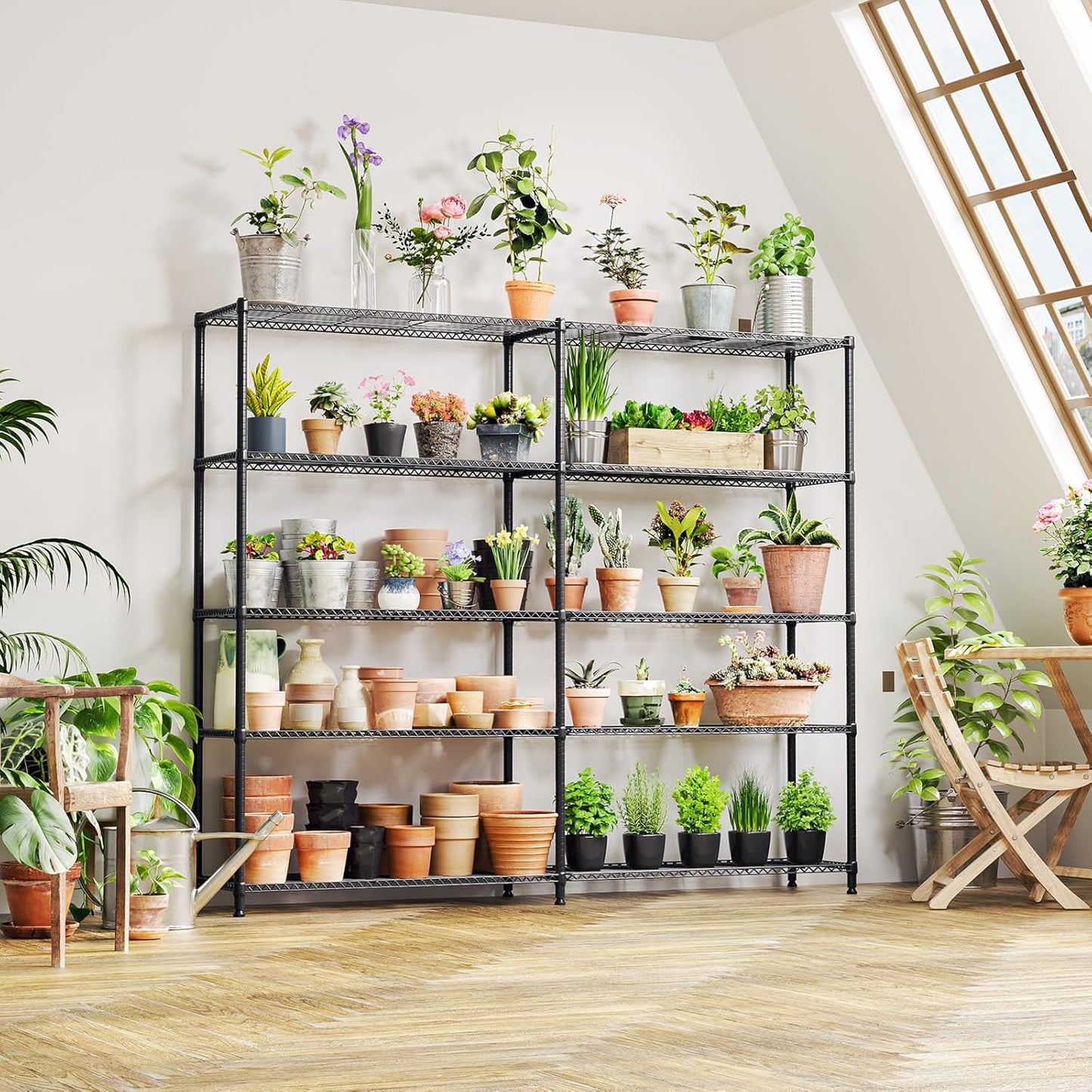 IZEUK 1433 LBS Garage Shelving Wide Storage Shelves Metal Shelves Heavy Duty Adjustable Utility Shelf Rack (Black, 15.7" D x 33.5" W x 70.5" H)