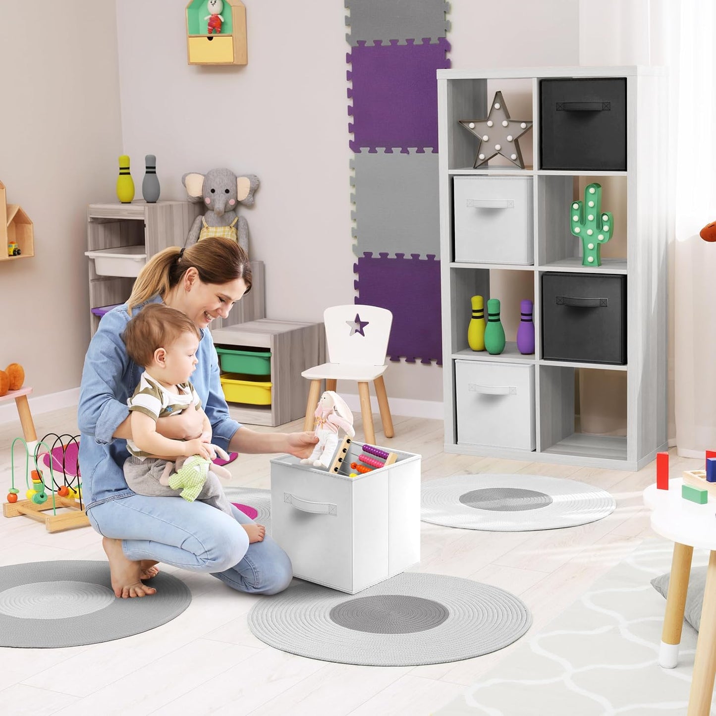 Sorbus Foldable Storage Cubes - 6 Pack, 11 Inch, Black and White, Fabric, Foldable, Storage and Organization, Versatile Use, Collapsible Storage, Lightweight and Durable