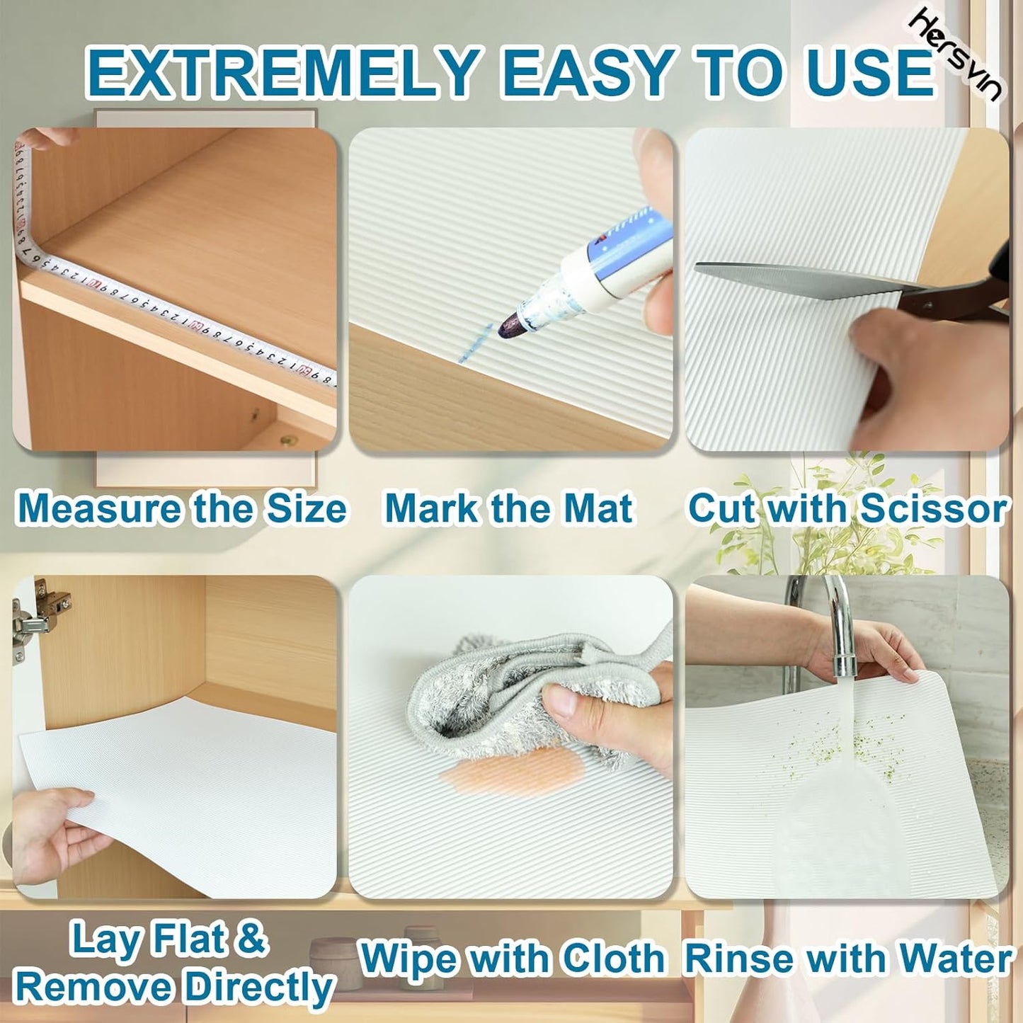 Shelf Liners 24 in x 20 ft EVA Drawer Mats, Non-Adhesive Cupboard Protector, Kitchen Cabinet Lining Fridge Liner (White Stripe, 61x610cm)