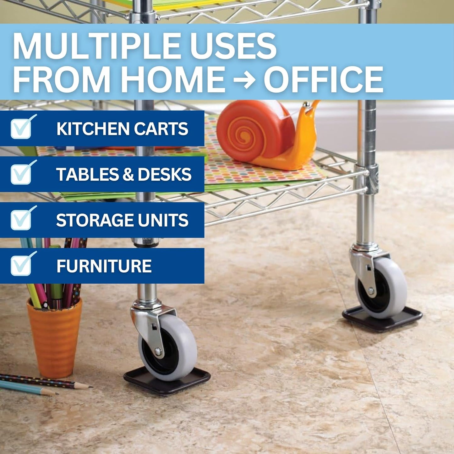 SoftTouch 2 1/2" Square Reusable Carpet Bottom Furniture Caster Cups to Protect Hardwood, Tile or Laminate Floors, Brown/Gray (12 Pack)