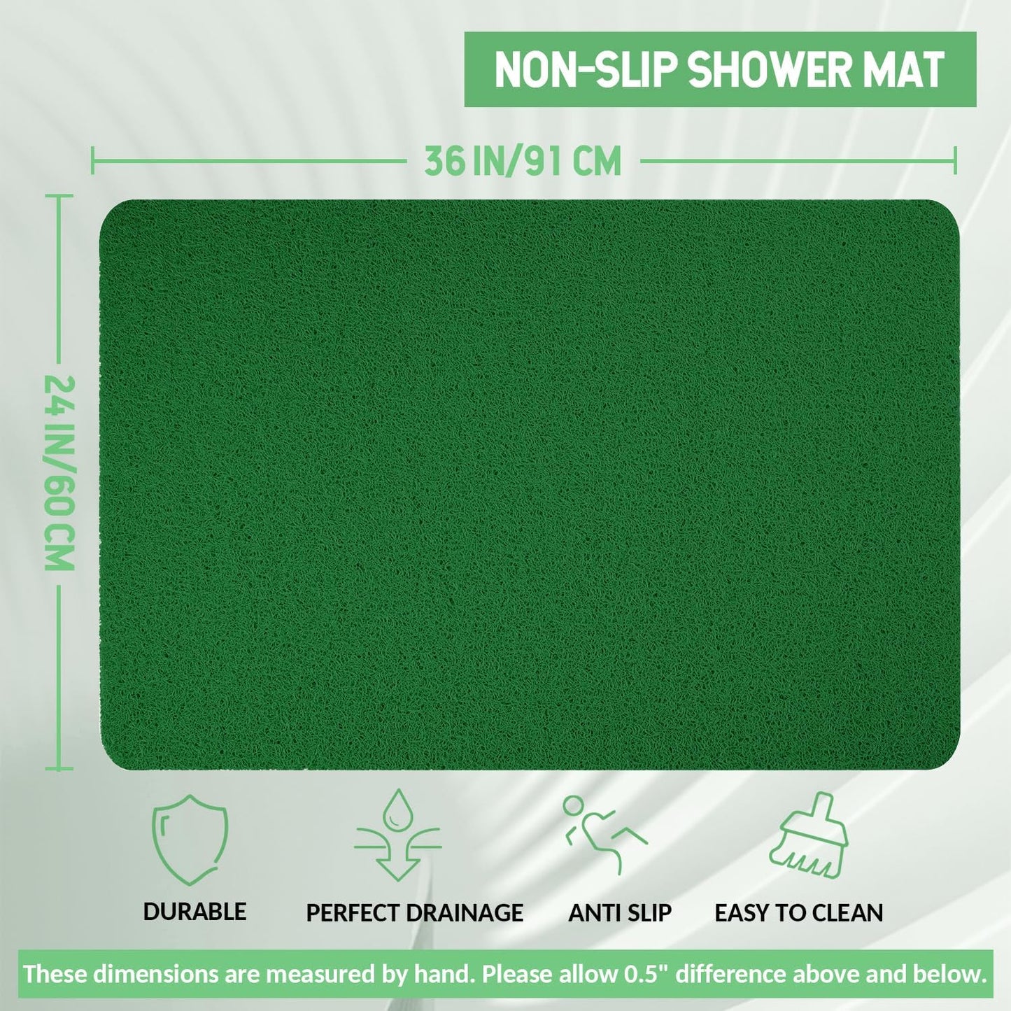 Non-Slip Bathtub Mat, Anti Slip Shower Mat, Fast Drying Bathtub Mats, Foot Scrubber Mat, Anti Slip Mat for Tub, Floor, Bathroom, Kitchen, Home, Hotel (Dark Green 36"×24")