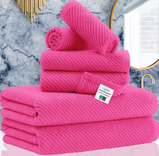 Hot Pink Towels - 100% Cotton, Soft, Quick Dry, Lightweight, Towel Set of 6, 2 Large Bath 30"x56"