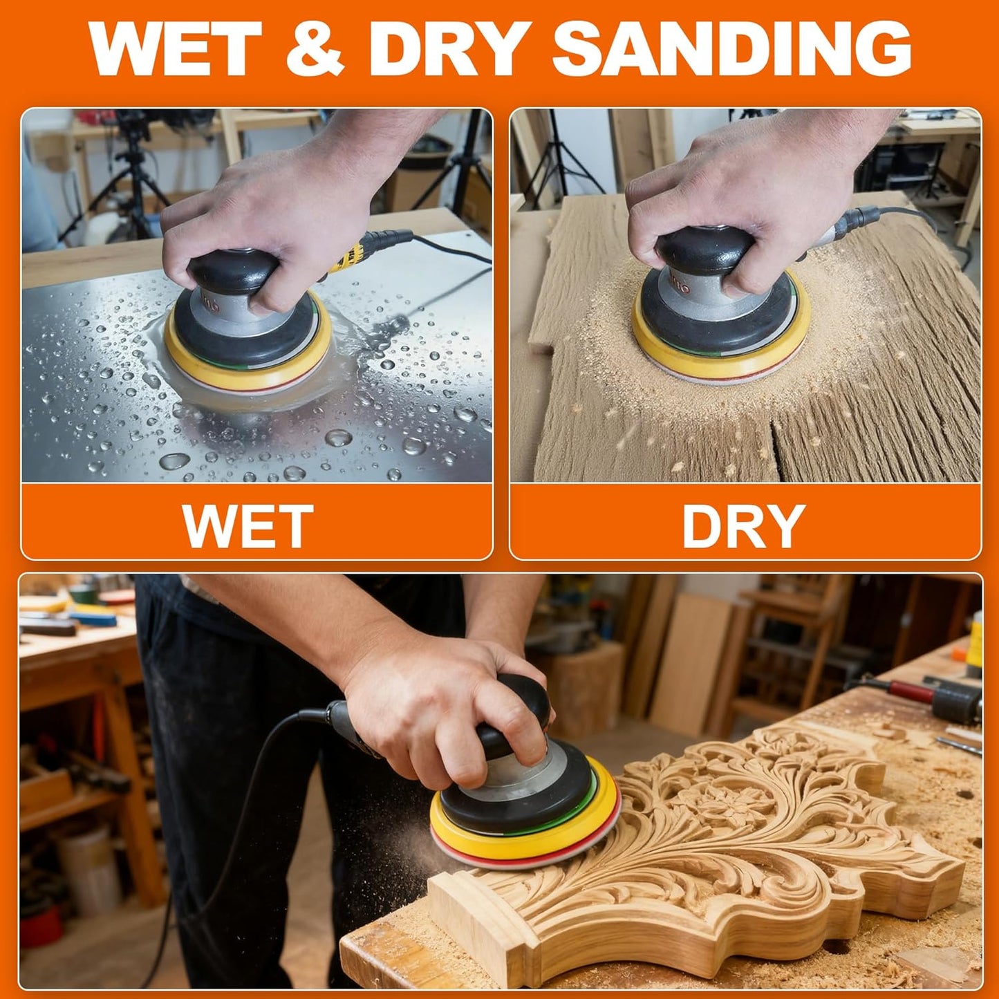 24 PCS 5 Inch Sanding Sponge Discs with Hook and Loop Backing - Multiple Grits 180 to 2000 for Random Orbital Sander Wood,Metal,Auto & Plastic Polishing - Dry and Wet Use Sponge Sandpaper