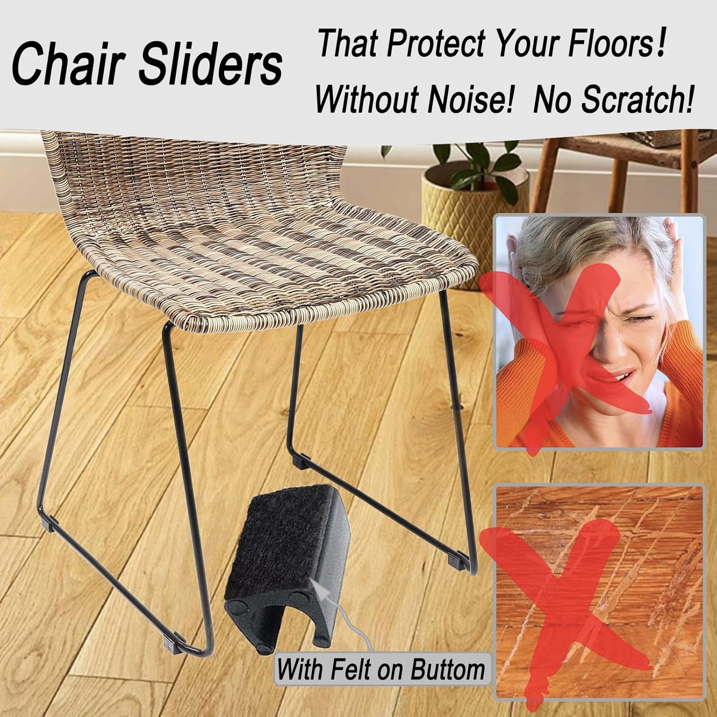 Rectangle U Shaped Chair Leg Tips Caps with Felt Pads,Furniture Feet Protector Slide Smoothly Glides No Scratches No Noise Protect Hardwood Floor,Fit 16mm(5/8inch) Diameter Tubular Leg (Black 8PCS)