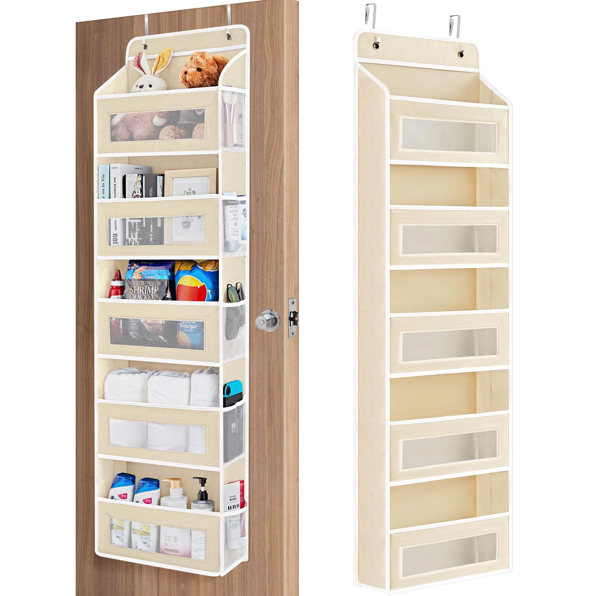 JARLINK Over the Door Organizer for Bedroom, Pantry Bathroom, 5 Shelf Beige