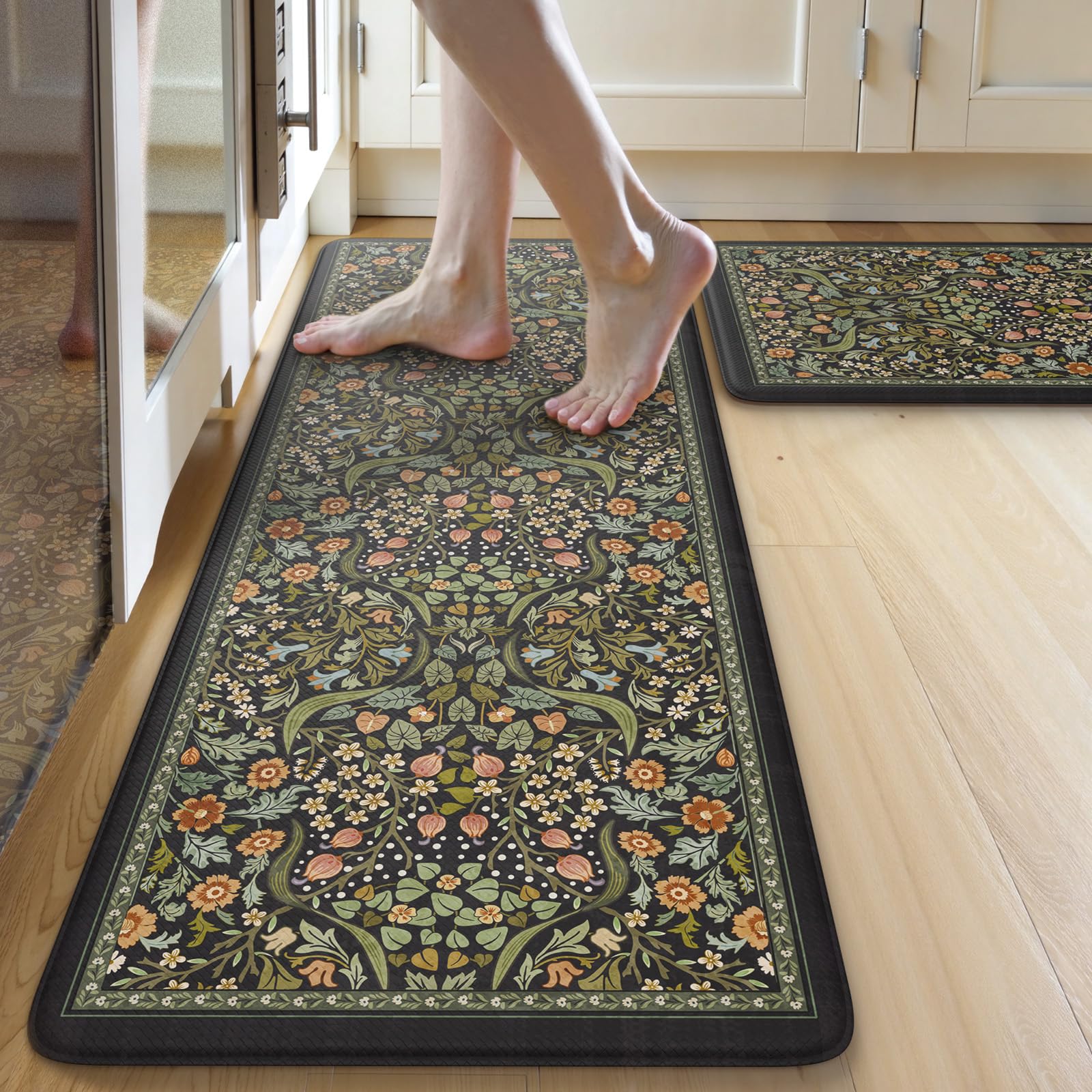 Collive Kitchen Mats for Floor, Kitchen Rugs Sets of 2 Non Slip Washable