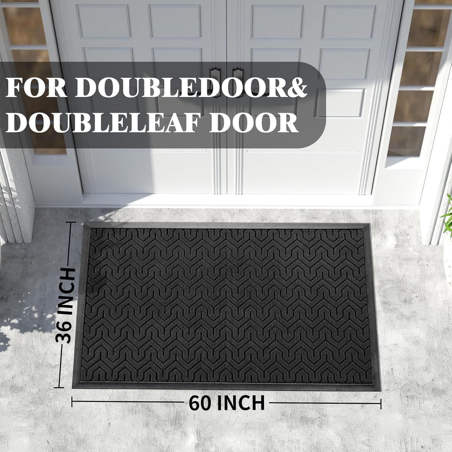 Yimobra Extra Large Door Mat Outside Entrance 60x32, Waterproof Heavy Duty Outdoor Mats for Front Door, Non Slip Rubber Entry Mat for Garage Patio, Easy Clean, Black