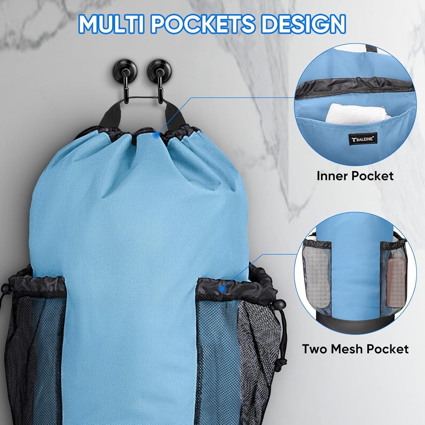 BALEINE 120L Laundry Bag Backpack, 900D Oxford Fabric Large Travel Laundry Bags with Shoulder Straps and 2 Mesh Pockets for College Dorm, Apartment, Laundromat (Blue, 120L)