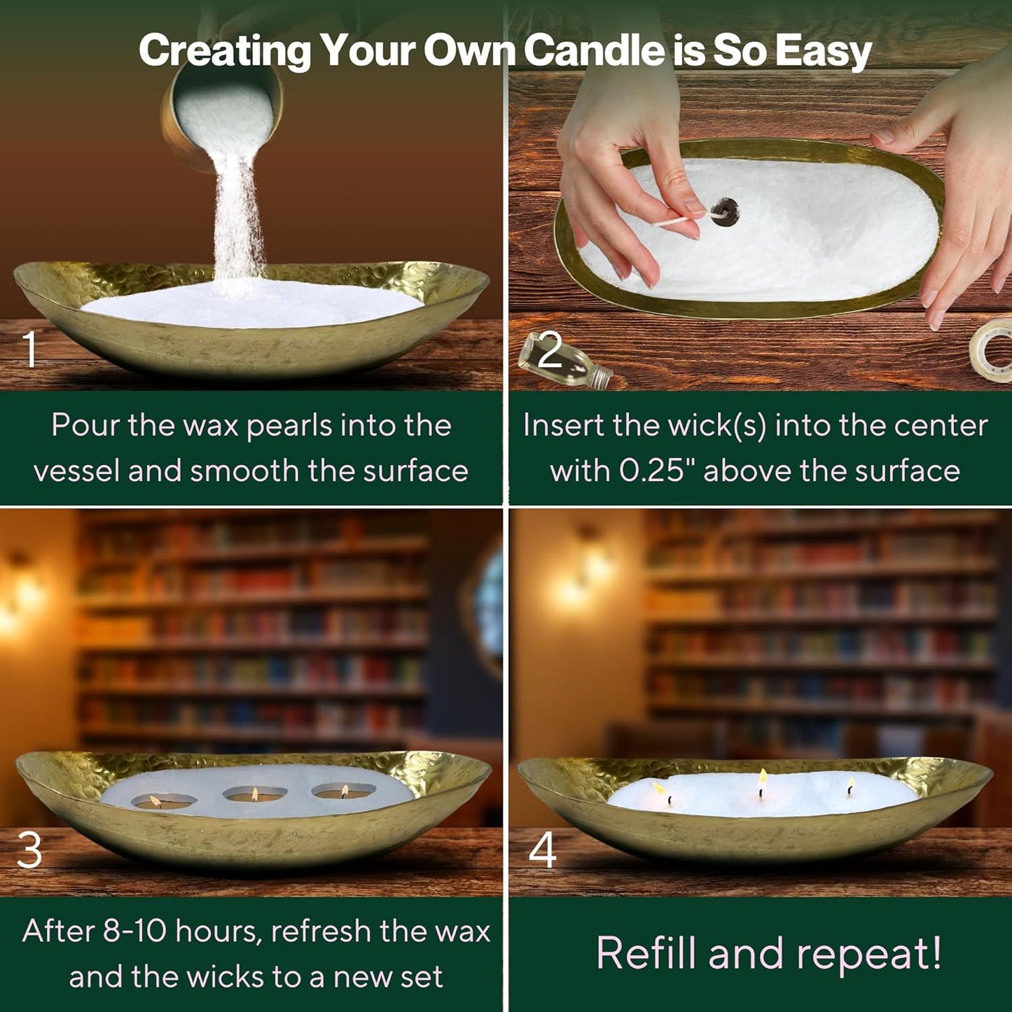 LILY LADUE Sand Candle Kit - 1Lb/16Oz Pearled Candles Sand and Wicks (24) with Gold Holder, Unscented Aroma Beads, Reusable Pearled Candle Wax for DIY Home Kit, Powder Beads Refill Available