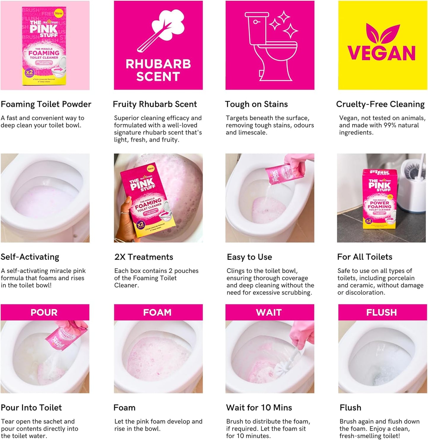 Stardrops The Pink Stuff Miracle Power Foaming Toilet Cleaner – Self-Activating Formula for Deep Cleaning, Stain Removal, and a Fresh Shine – Bathroom Essential