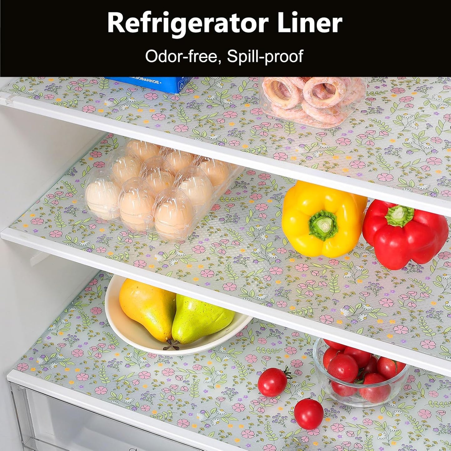 INNOLITES Non-Slip Shelf Liner – Cabinet & Drawer Liner Non-Adhesive – Waterproof Oil-Proof – Durable EVA with Floral for Kitchen Cabinets Refrigerator – BPA-Free, Easy to Cut 23.6" x 360"