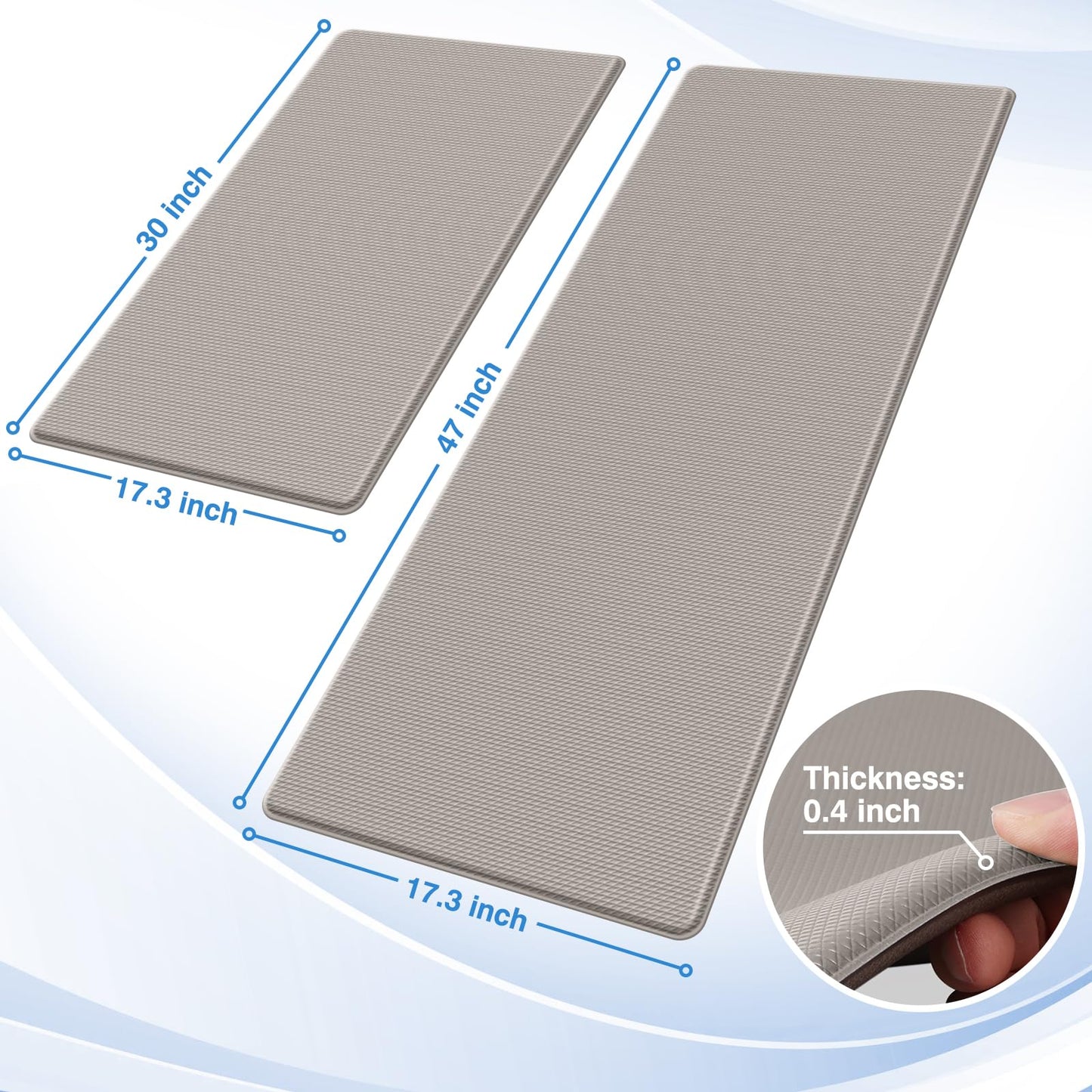 StepRite Kitchen Mats for Floor, 2-Piece Anti-Fatigue Kitchen Rugs, Khaki