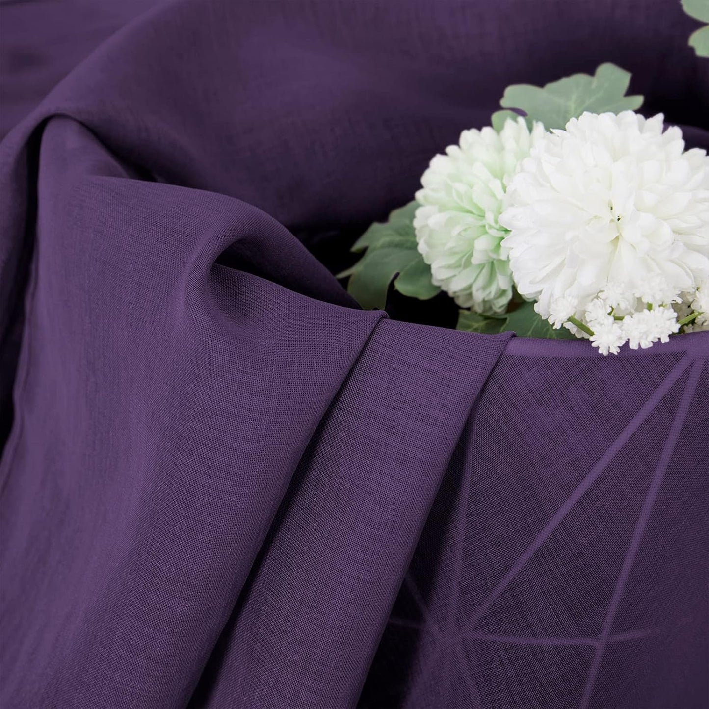 Tollpiz Sheer Curtains Bedroom Linen Textured Curtain Sheers Light Filtering Voile Rod Pocket Curtains for Living Room, 38 x 84 inches Long, Royal Purple, Set of 2 Panels