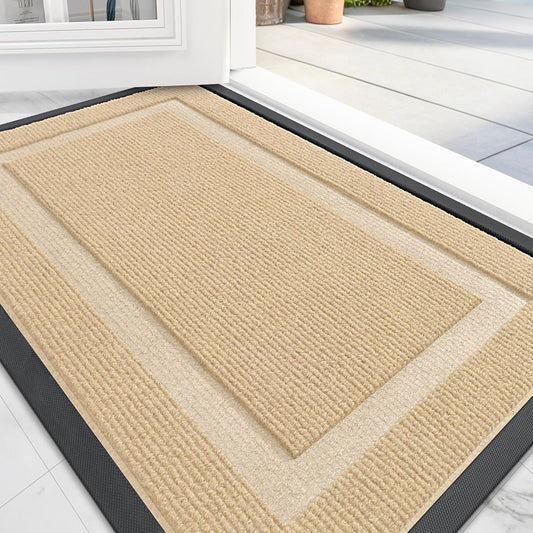 OLANLY Front Door Mat Indoor Outdoor Entrance, Waterproof All-Season, All-Weather Doormat, Sturdy Natural Rubber, Fade Resistant, Low Profile, Easy Clean Patio Porch Entryway Mat, 47x32, Beige